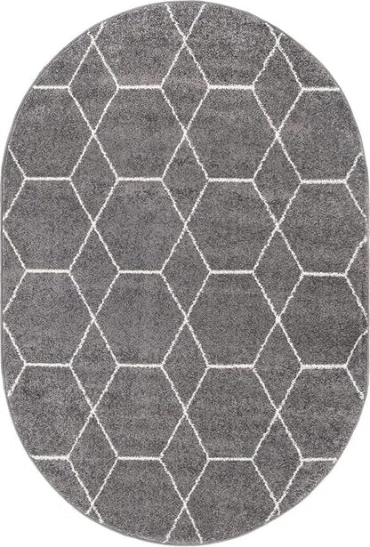 Unique Loom Trellis Frieze Collection Area Rug - Geometric (4' x 6' Oval, Dark Gray/ Ivory)