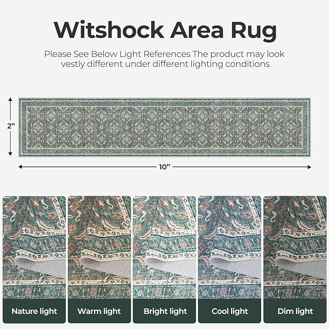 WITSHOCK 2x10 Long Runner Rug for Hallway,Washable Rug Distressed Boho for Bedroom Kitchen Entryway Indoor Entrance,Non Slip Runner Rugs with Rubber Backing（Teal Blue,2x10）