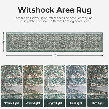 WITSHOCK 2x10 Long Runner Rug for Hallway,Washable Rug Distressed Boho for Bedroom Kitchen Entryway Indoor Entrance,Non Slip Runner Rugs with Rubber Backing（Teal Blue,2x10）
