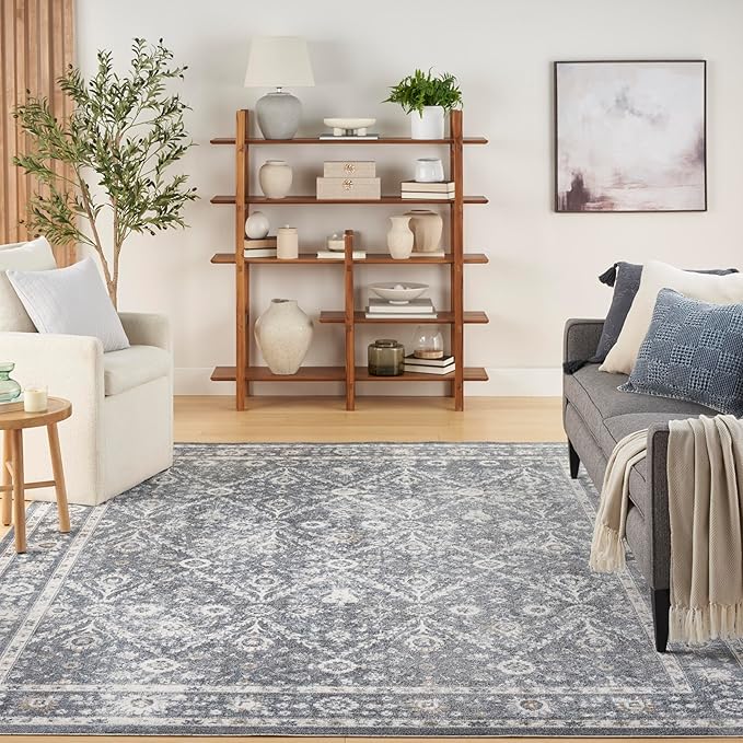 Nourison Home Astra Machine Washable Dark Blue 7'10" x 10' Area Rug - Easy Clean, Non Shedding, Bed Room, Living Room, Dining Room, Kitchen (8' x 10')