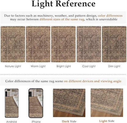 HUGEAR 5x7 Area Rug Brown Washable Bedroom Rug Vintage Neutral Soft Non Slip Distressed Carpet Low Pile Pet Friendly for Living Room Bedside Dining Room