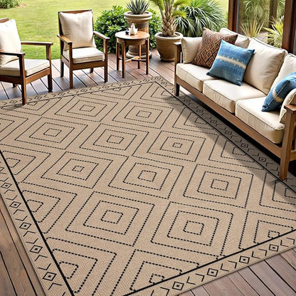 Tangsoo Modern Easy Jute Rug 5x7 Large Washable Area Rug for Dining Room,Geometric Ultra Thin Non-Slip Indoor Outdoor Rug,Farmhouse Carpet for Living Room Patio Bedroom