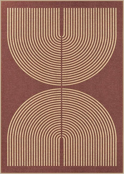 Lahome Modern Rainbow Easy Jute Outdoor Rug 5x7, Stain Resistant Red Dining Room Patio Rug, Farmhouse Non Slip Non Shedding Indoor Outdoor Carpet for Living Room Home Office Bedroom Deck Backyard