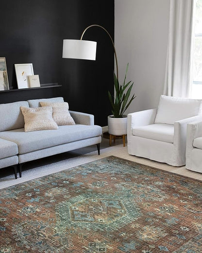 Loloi Skye Collection SKY-07 Terracotta/Sky 6'-0" x 6'-0" Round Area Rug