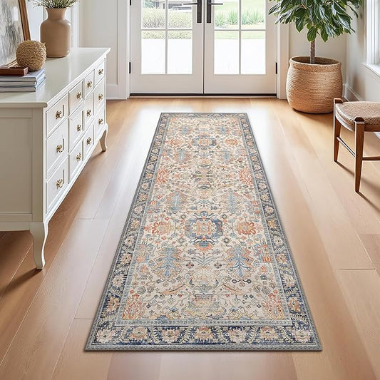 Bavni Runner Rug, Machine Washable Rugs for Bedroom 2x7, Non Slip Boho Rugs with Rubber Backing, Ultra-Thin Folable Rug Runner for Hallways Bathroom, Teal/Multi