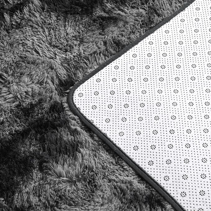 Large Shag Area Rugs 10 x 14, Tie-Dyed Plush Fuzzy Rugs for Living Room, Ultra Soft Fluffy Furry Rug for Bedroom, Anti-Skid Indoor Carpet Nursery Rugs for Kids Room Home Decor, Dark Grey