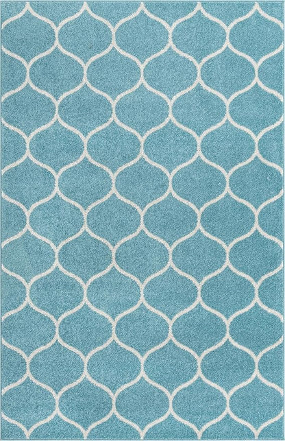Rugs.com Lattice Frieze Collection Rug – 5' x 8' Light Blue Medium Rug Perfect for Living Rooms, Large Dining Rooms, Open Floorplans
