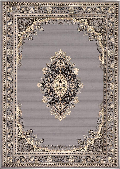 Unique Loom Reza Collection Traditional Persian Style Area Rug, 7 x 10 ft, Gray/Ivory