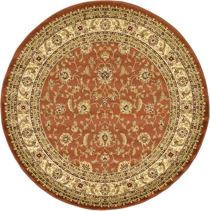 Unique Loom Voyage Collection Traditional Oriental Classic Intricate Design Area Rug (6' 0 x 6' 0 Round, Terracotta/Ivory)