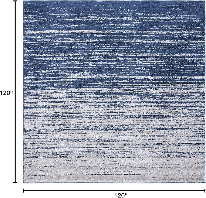SAFAVIEH Adirondack Collection Area Rug - 10' Square, Navy & Grey, Modern Ombre Design, Non Shedding & Easy to Clean, Ideal for Living Room, Bedroom, Office, Dining Space (ADR113E)