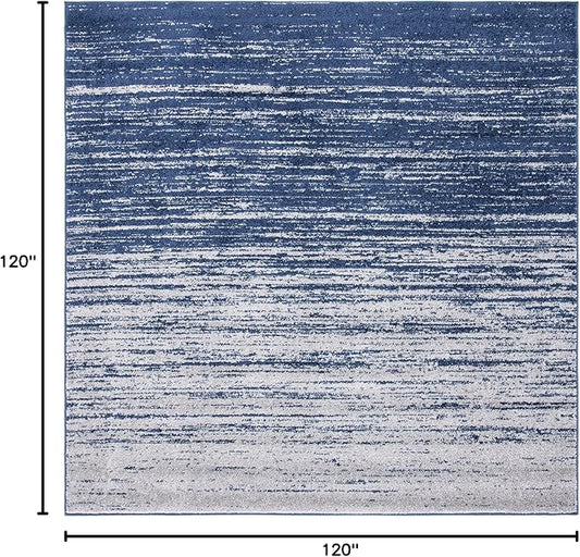SAFAVIEH Adirondack Collection Area Rug - 10' Square, Navy & Grey, Modern Ombre Design, Non Shedding & Easy to Clean, Ideal for Living Room, Bedroom, Office, Dining Space (ADR113E)