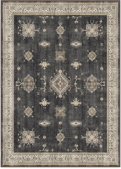 RUGGABLE Washable Vintage Area Rug – Verena Dark Wood 10x14, Stain-Resistant, Non-Slip – Large Machine Washable Rugs for Living Room, Bedroom, Hallway, Entryway & Office–with Cushioned Pad