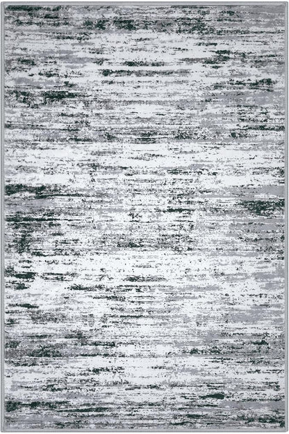 Modern Abstract 8x10 Large Machine Washable Living Room Rug Non-Slip Soft Bedroom Area Rug Black Gray White Ultra Thin Print Faux Wool Carpet Throw Rugs for Nursery Playroom Dining Room Indoor