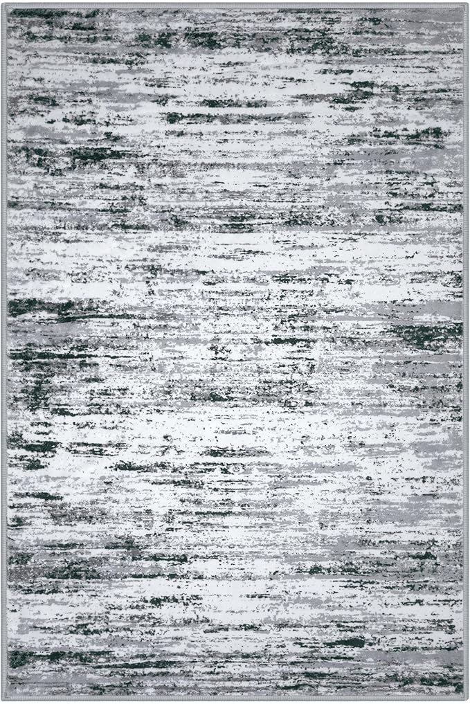 Modern Abstract 5x7 Machine Washable Area Rug Non-Slip Soft Bedroom Living Romm Rug Black Gray White Ultra Thin Print Faux Wool Floor Carpet Throw Rugs for Nursery Playroom Dining Room Indoor
