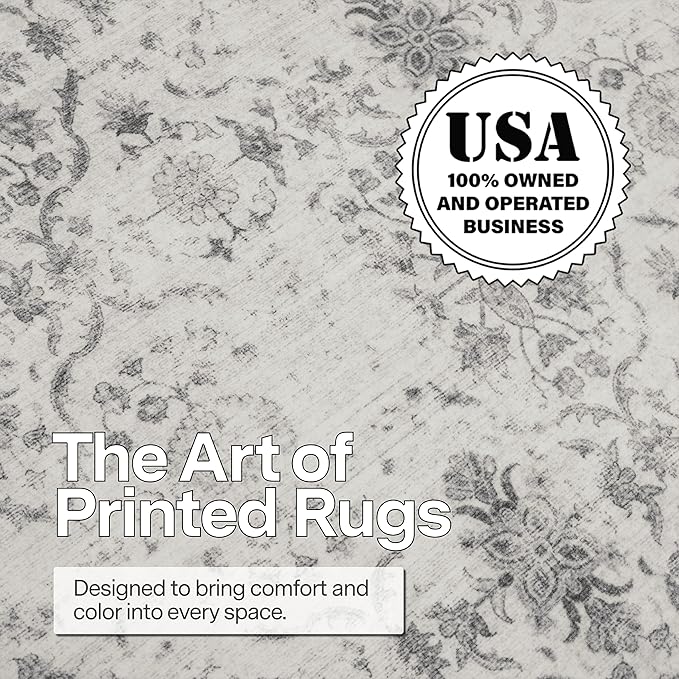 ReaLife Rugs Machine Washable Area Rug - Living Room Bedroom Bathroom Kitchen Entryway Office - Padded Low Pile Stain Resistant Premium - Boho Farmhouse Vintage - Noor - Ivory Grey 4' x 6'