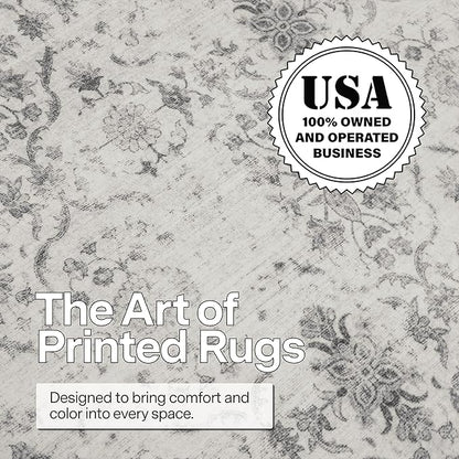 ReaLife Rugs Machine Washable Area Rug Runner - Living Room Bedroom Bathroom Kitchen Entryway Office - Padded Low Pile Stain Resistant Premium - Boho Farmhouse Vintage - Noor - Ivory Grey 3' x 5'