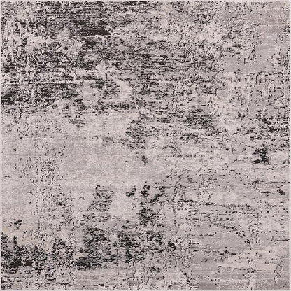 Rugs.com Leipzig Collection Rug – 8 Ft Square Gray Low-Pile Rug Perfect for Living Rooms, Kitchens, Entryways