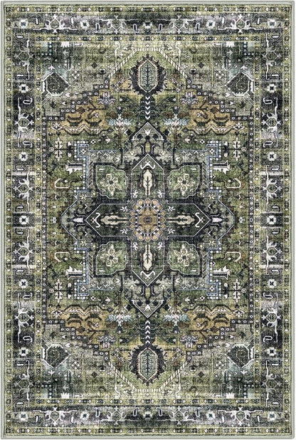 KOZYFLY Small Area Rug 2x3 Ft Rugs for Entryway Washable Boho Entry Rug Non Slip Door Mat Indoor Entrance Faux Wool Vintage Printed Kitchen Rug Throw Rugs for Entrance Kitchen, Charcoal/Green/Olive