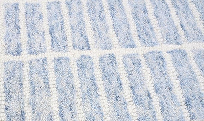 Hand-Tufted 100% Wool Area Rug – Unique Modern Geometric Grid Pattern, Soft Plush Textured Carpet for Living Room, Bedroom, Dining Room & Entryway (Blue, 8' x 8' sq)