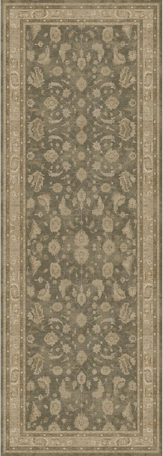 Kuden 2'6"x7' Runner Rug, Machine Washable Area Rug with Non-Slip Backing, Vintage Style, Soft, Easy Clean, Low Pile Rug for Hallway, Entryway, Kitchen, Bedroom