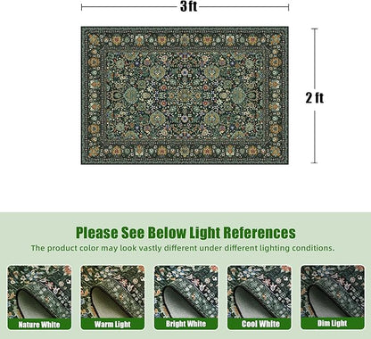 Dark Green Area Rug Entryway Rugs for Bedroom Bathroom Kitchen - 2x3 Small Soft Rugs Low Pile Keep Off Rug Carpet Washable Rug Oriental Indoor Boho Area Rug Cute