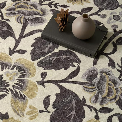EVERGRACE Area Rugs for Living Room 8x10, Boho Floral Faux Wool Indoor Outdoor Rugs, Washable Rugs for Bedroom Dining Room Entryway Kitchen, Low Pile Floor Mat Carpet for Home Decor, Gray
