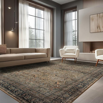 Area Rug Non Slip Machine Washable Ultra Soft Living Room/Bedroom/Kitchen/Outdoor/Classroom Vintage Brown, 8'×10'