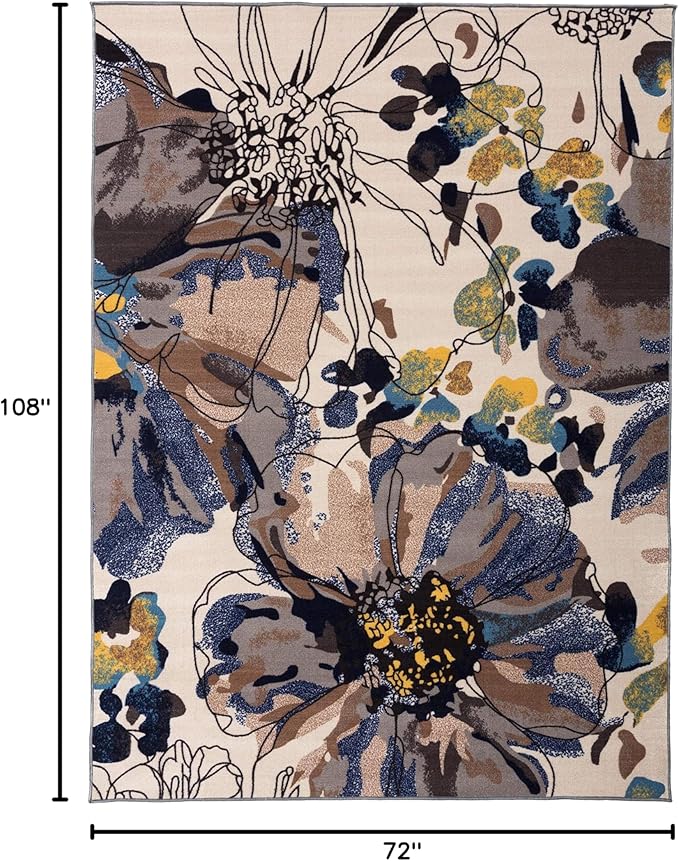 Rugshop Cream Bright Flowers Non Slip Non-Shedding Area Rug for Living Room, Dining Room and Bedroom, 6'6" x 9'
