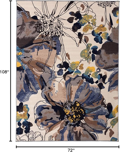 Rugshop Cream Bright Flowers Non Slip Non-Shedding Area Rug for Living Room, Dining Room and Bedroom, 6'6" x 9'