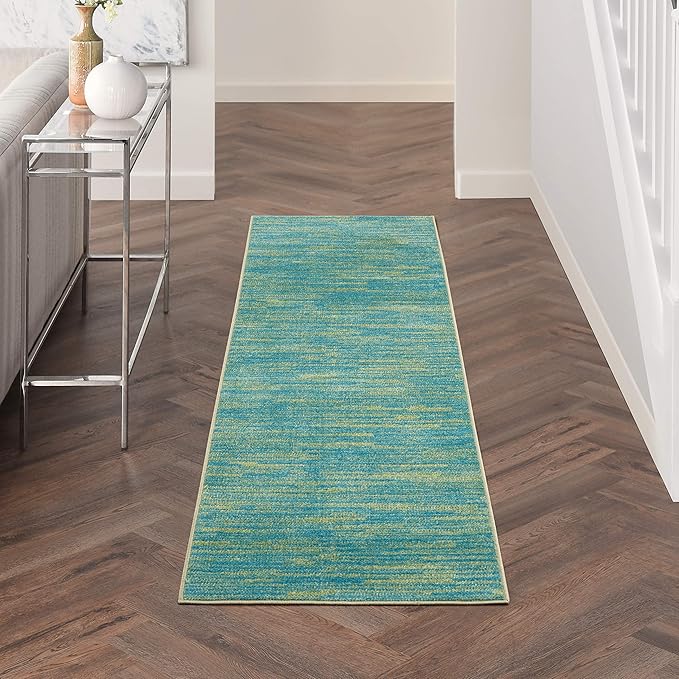 Nourison Home Nourison Essentials Blue Green 2'2" x 10' Area Rug - Easy Clean, Non Shedding, Bed Room, Living Room, Dining Room, Kitchen (10' Runner)