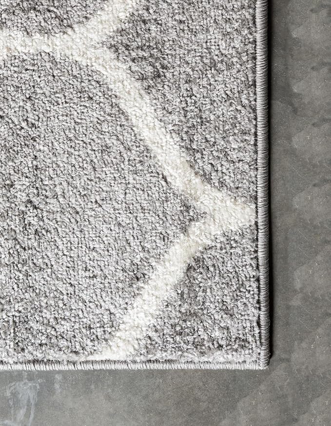 Rugs.com Lattice Frieze Collection Rug – 2' x 13' Runner Light Gray Medium Rug Perfect for Living Rooms, Large Dining Rooms, Open Floorplans
