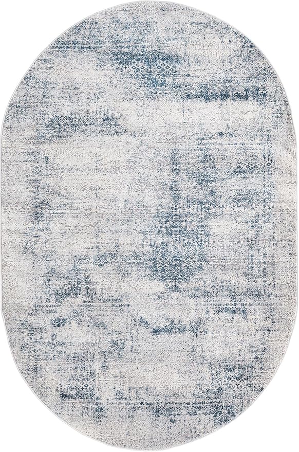 Unique Loom Finsbury Collection Area Rug - Sarah (5' 3" x 8' Oval, Blue/ Ivory)