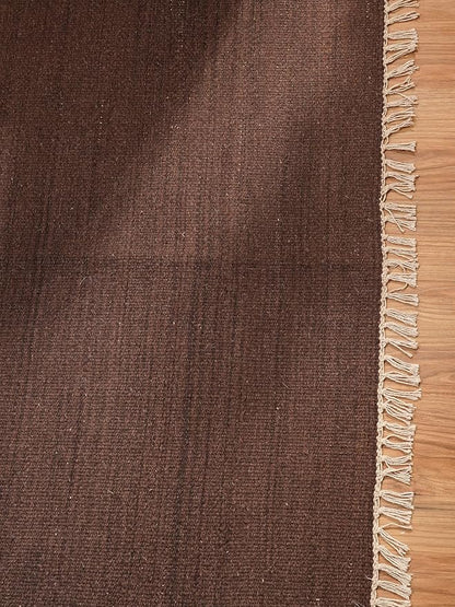Rugsotic Carpets Hand Woven Flat Weave Kilim Wool 5'x8' Area Rug Solid Dark Brown D00111
