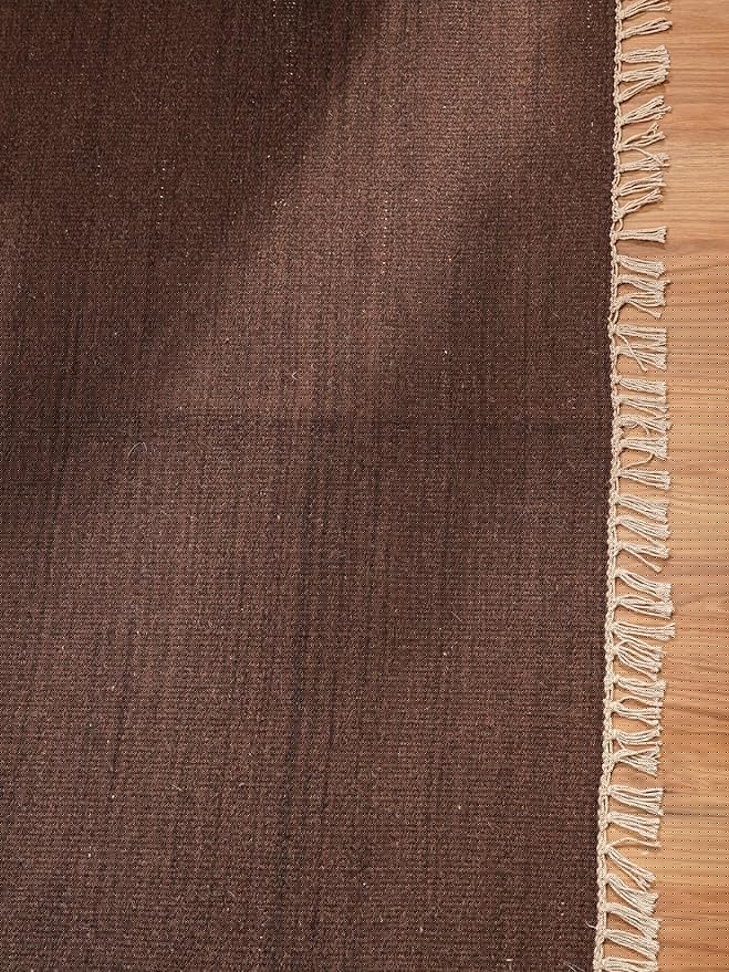 Rugsotic Carpets Hand Woven Flat Weave Kilim Wool ECO-Friendly Area Rugs - 3'x5', Rectangle Shape, Dark Brown Color, Solid Plain Design, Low Pile Handmade Rugs for Living Room, Bed Room (D00111)