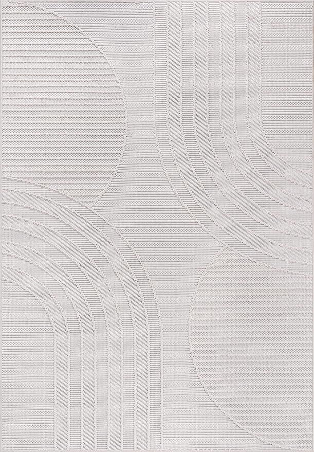 CAMILSON Micro Loop Rug 8x10 Modern Luxury Geometric Arch Area Rugs Soft High and Low Pile Stain Resistant Easy-Cleaning Non-Shedding for Living Room Indoor Carpet (8 x 10 / White)