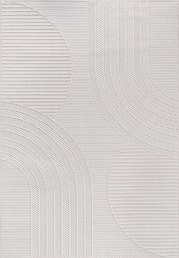CAMILSON Micro Loop Rug 10x14 Modern Luxury Geometric Arch Large Area Rugs Soft High and Low Pile Stain Resistant Easy-Cleaning Non-Shedding for Living Room Indoor Carpet (10 x 14 / White)