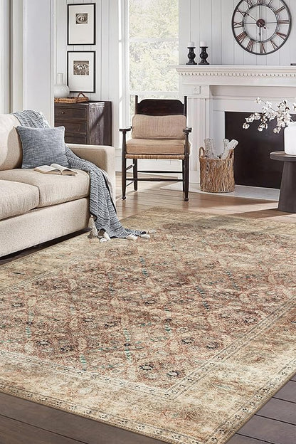 Keen Home Design 8x10 Rug - Machine Washable Area Rug with Non-Slip Backing, Ideal for Living Room, Dining Room, Bedroom - Vintage, Easy Clean, Durable, Low Pile - (8' x 10')