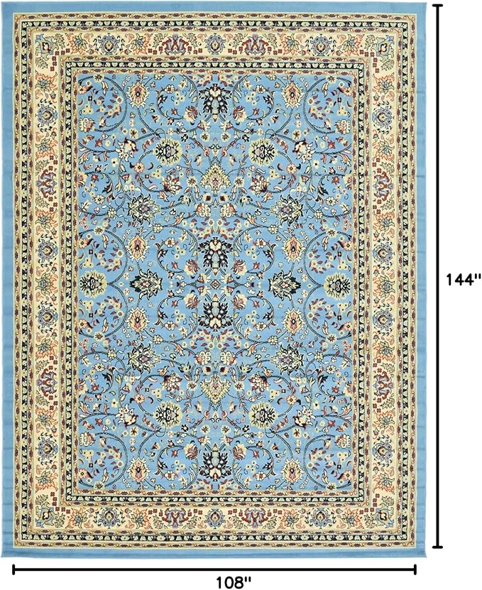 Rugs.com Yasmin Collection Rug – 9' x 12' Light Blue Medium Rug Perfect for Living Rooms, Large Dining Rooms, Open Floorplans