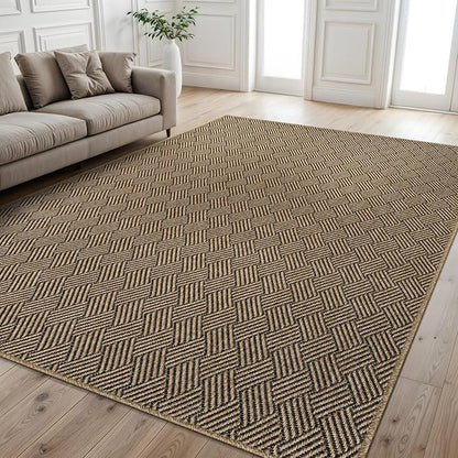 Easy Jute Rugs 6x9 Herringbone Natural Color Living Room Indoor Outdoor Area Rug for Patio and Kitchen Rug High Traffic Washable Easy to Clean Solid Boho Woven Design Carpet (6 x 9)