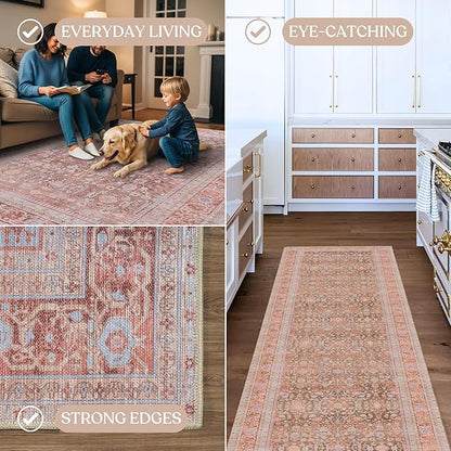 Fame Living Washable Area Rug. Modern Farmhouse. Vintage. Turkish. Bohemian. Distressed. Oriental. Traditional. Rugs for Living Room. Dining. Bedroom. Office. Entryway. Foyer. (860TT, 5' x 6'9")