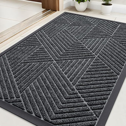 Kitinjoy Front Door Mat Outside Entrance, Sturdy Natural Dirt Trapper, Heavy Duty Rubber Doormat, Low Profile Non-Slip Backing, Easy Clean Floor Mat for Indoor Outdoor Entry, 35X23 Inch, Grey