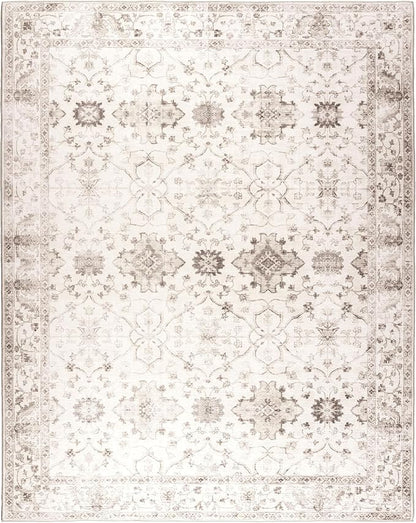 ReaLife Rugs Machine Washable Area Rug Runner - Living Room Bedroom Bathroom Kitchen Entryway Office - Padded Low Pile Stain Resistant Premium - Boho Farmhouse Vintage - BEV - Beige 3' x 5'
