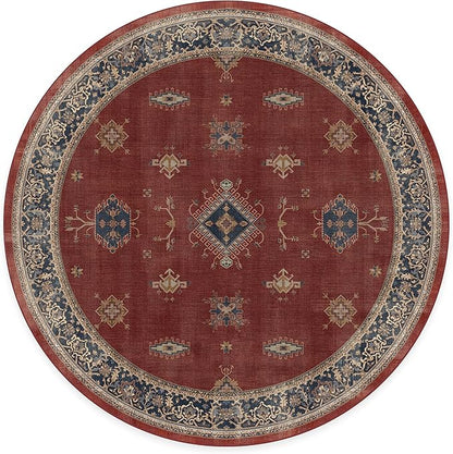RUGGABLE Washable Vintage Area Rug – Verena Amber Red 8 ft Round, Stain-Resistant, Non-Slip – Large Machine Washable Rugs for Living Room, Bedroom, Hallway, Entryway & Office–with Standard Pad