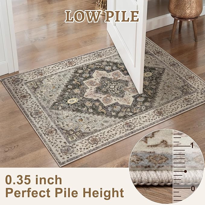 Tangsoo 3x10 Runner Rug for Hallway Long Washable Hallway Runner Rugs, Non Slip Vintage Soft Low Pile Rug Runner, Indoor Oriental Carpet Runners for Living Room Kitchen Bedroom Entryway Grey