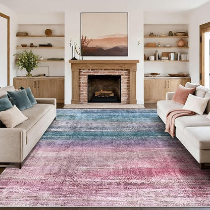 Kokia Abstract Area Rugs 10x14 Bedroom Washable Decor Low Pile Fluffy Non-Slip Non-Shedding Indoor Red Carpet Foldable Stain Resistant Floor Mat Living Room Dining Room, Oslo Orchid Peony