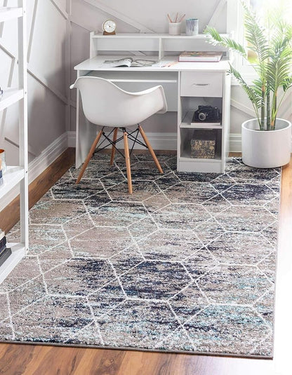 Unique Loom Trellis Frieze Collection Area Rug - Geometric (7' x 10', Blue Multi/ Ivory)