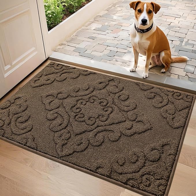 COSY HOMEER Door Mat 20”x32”,Absorbent Dirt Trapper Entryway Rugs,Non-Slip Welcome Mat,Washable Entry Rugs,Low Pile Doormat for Front Back Door,Wet Shoes & Paws,Brown