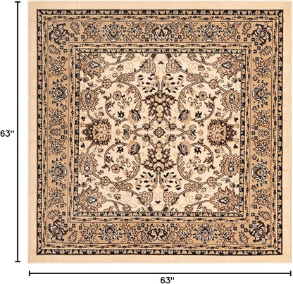 Unique Loom Sialk Hill Collection Area Rug - Washington (5' Square Ivory/Black)