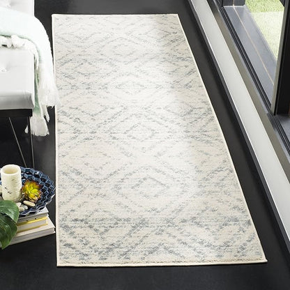 SAFAVIEH Adirondack Collection Runner Rug - 2'6" x 12', Ivory & Light Blue, Modern Diamond Distressed Design, Non-Shedding & Easy Care, Ideal for High Traffic Areas in Living Room, Bedroom (ADR131T)