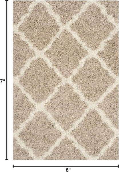 SAFAVIEH Dallas Shag Collection Area Rug - 5'1" x 7'6", Beige & Ivory, Trellis Design, Non-Shedding & Easy Care, 1.5-inch Thick Ideal for High Traffic Areas in Living Room, Bedroom (SGD257D)